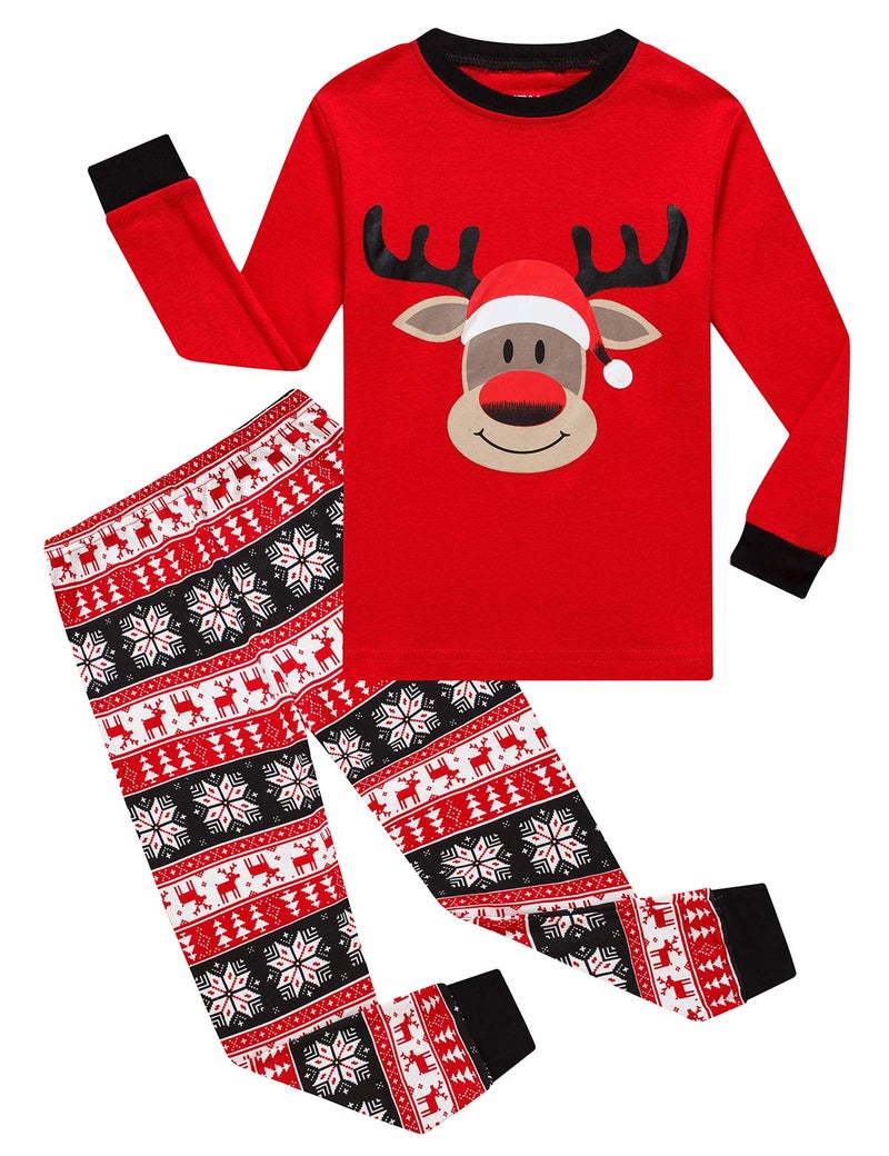 KikizYe Big Girls Boys Long Sleeve Christmas Pajamas Sets Cotton Pyjamas Kids Reindeer Pjs Size 10 - Image 1